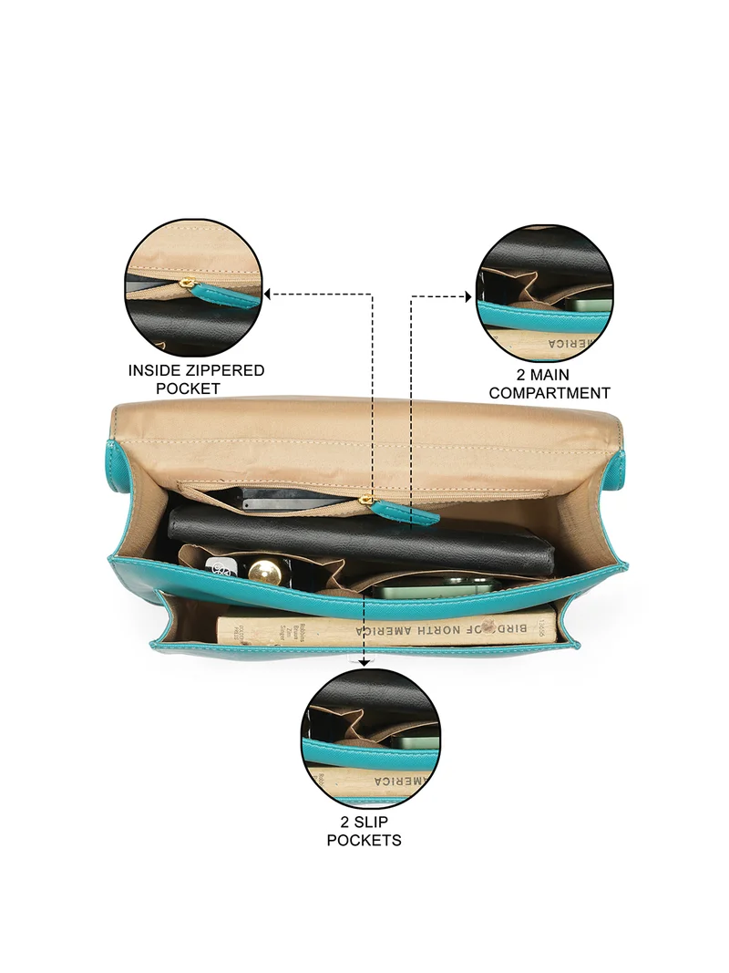 globus  Globus Women Emerald Green Vegan Leather Textured Rectangular Sling Bag With Detachable Strap  | Best Price UAE